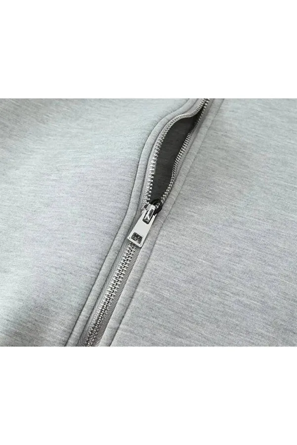 Gofeel Women's Gray Zippered Hooded Cardigan