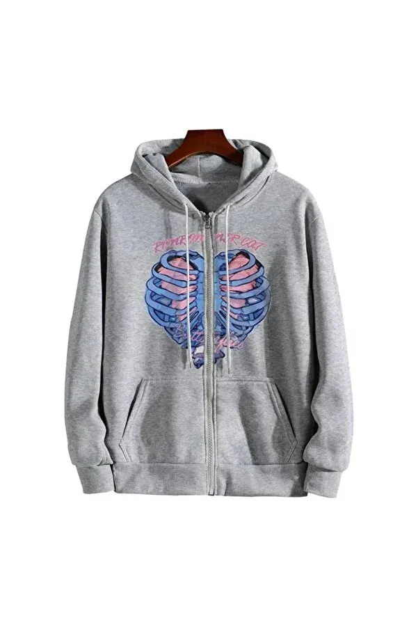 Gofeel Women's Gray Zippered Hooded Cardigan