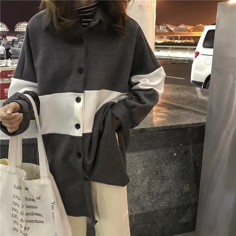 Gray Black Internet Girl Aesthetic Cardigan Sweater