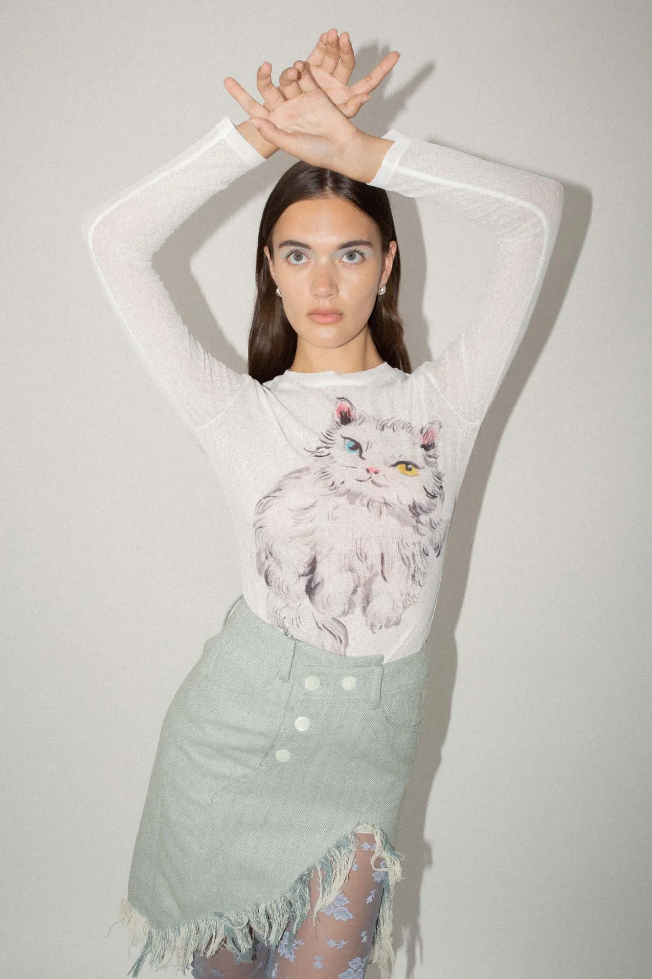 Grey Frayed Tweed Skirt