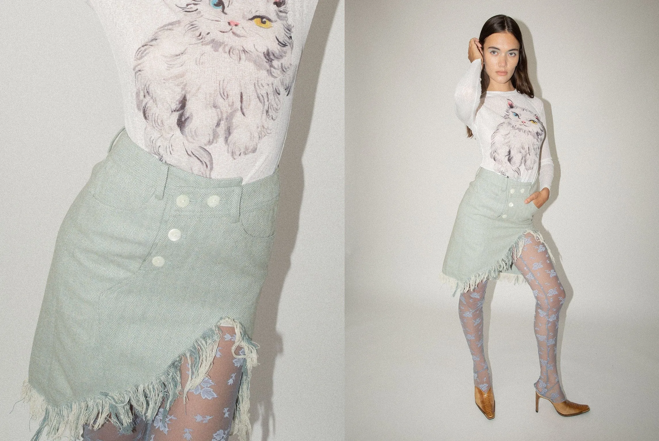 Grey Frayed Tweed Skirt
