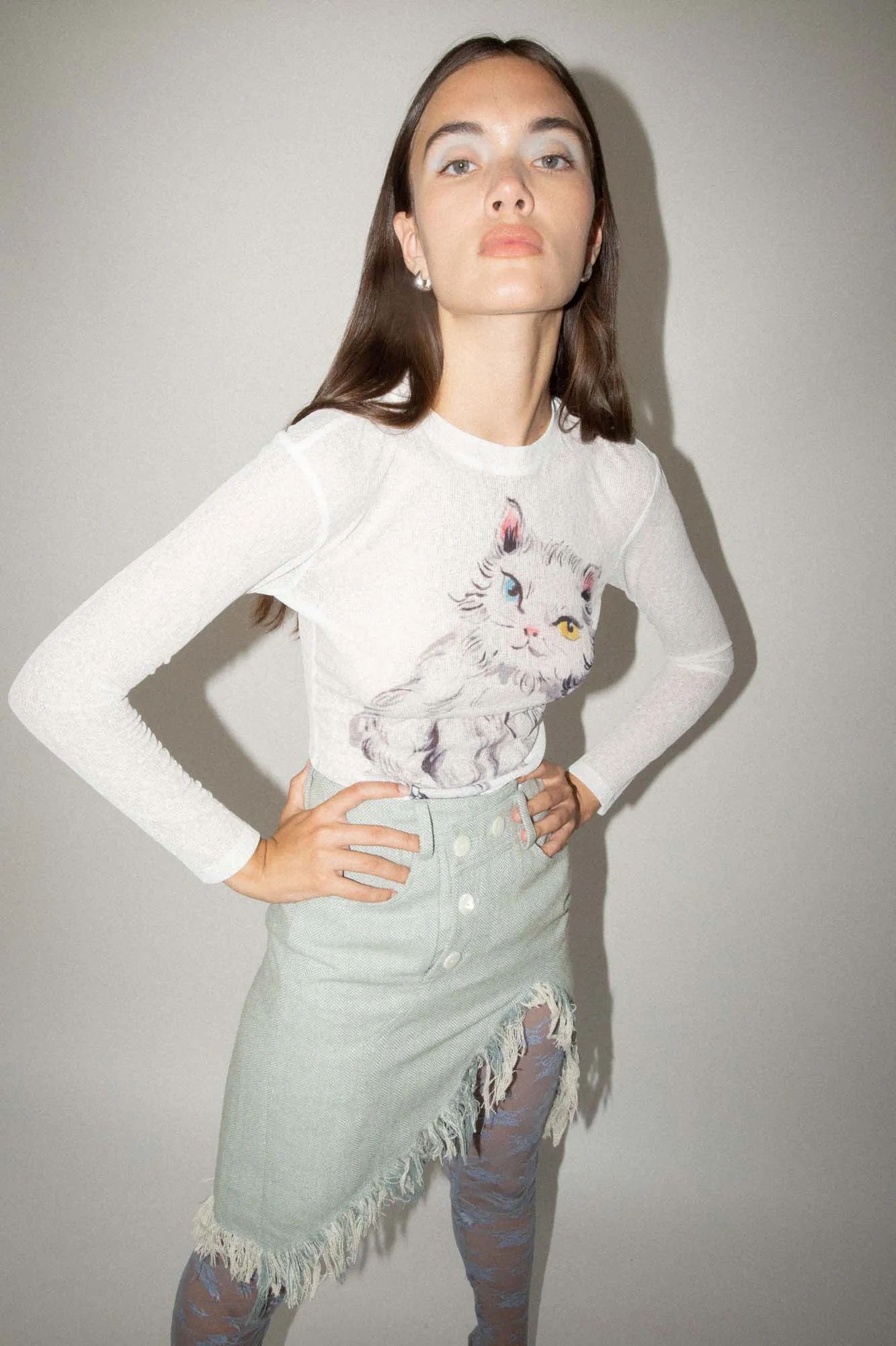 Grey Frayed Tweed Skirt