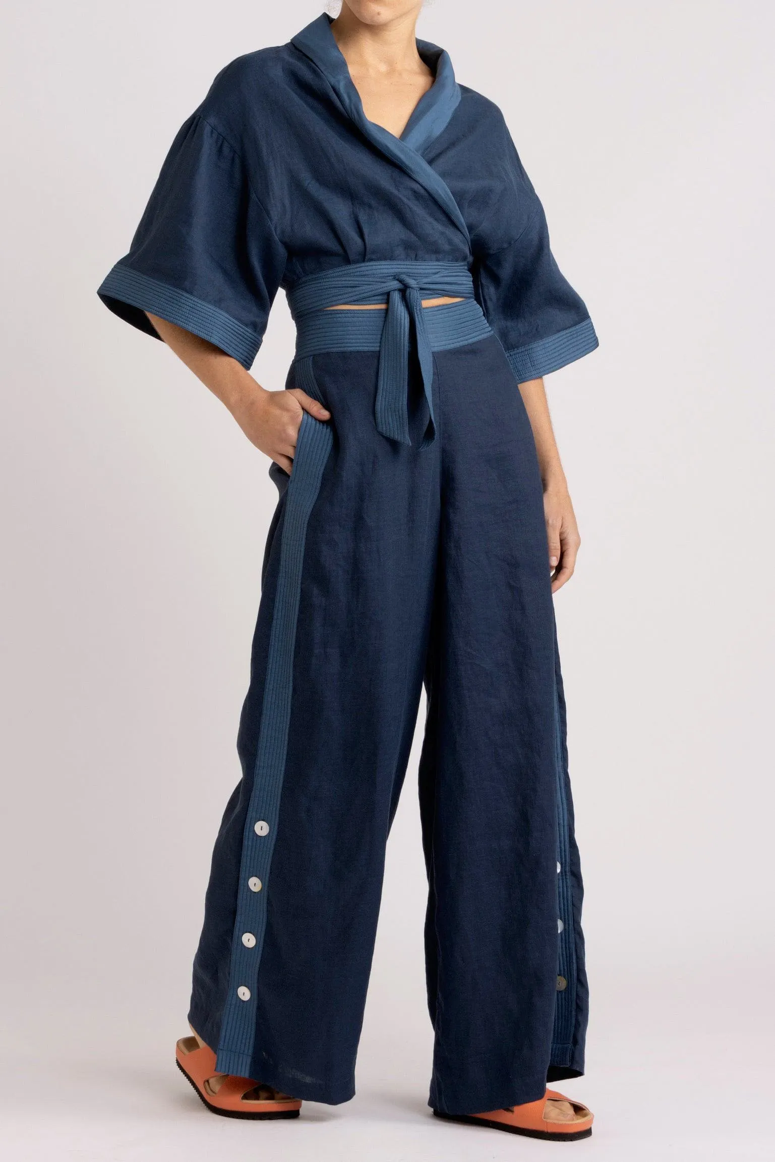 Isadora Embroidered Linen & Silk Pant