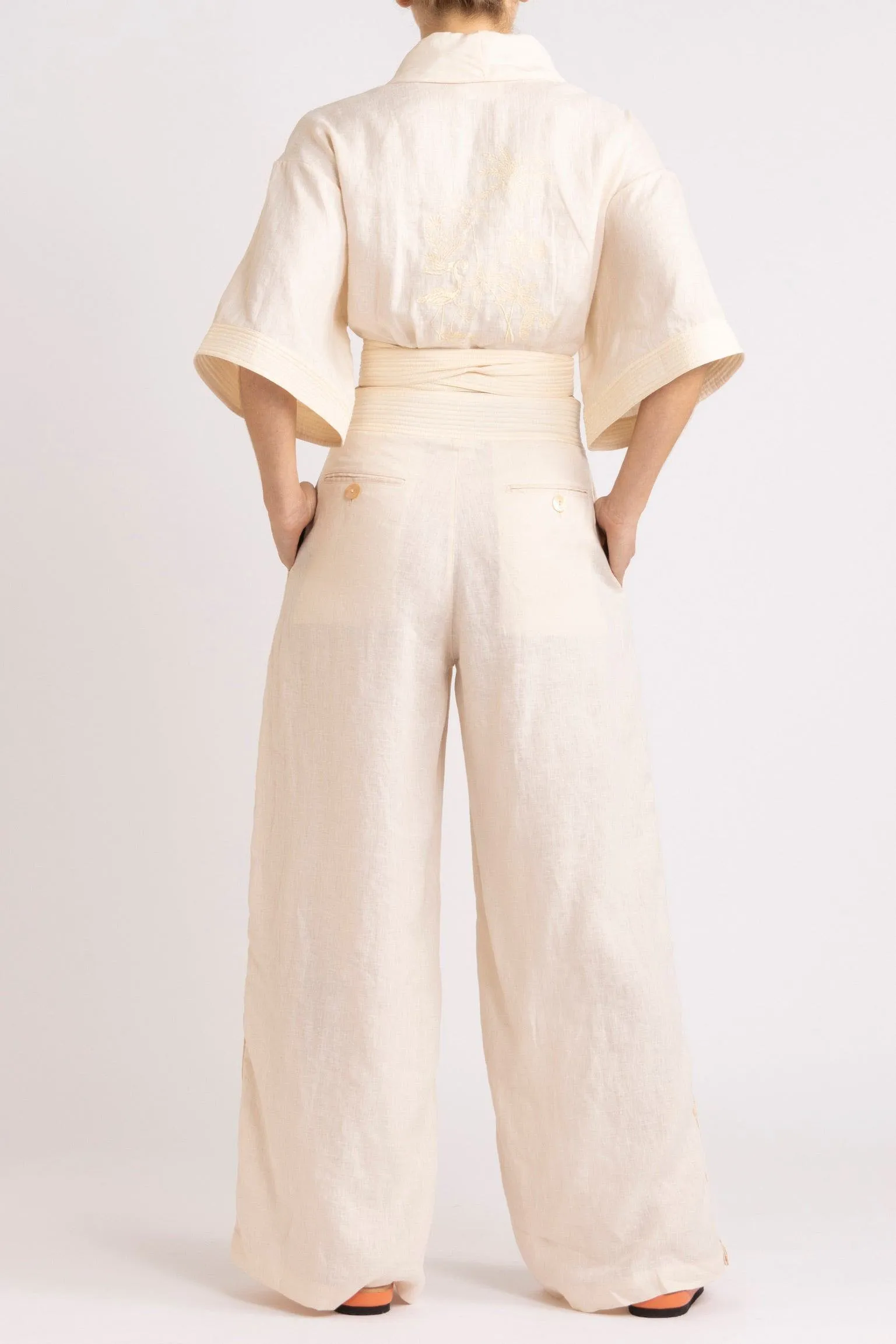 Isadora Embroidered Linen & Silk Pant