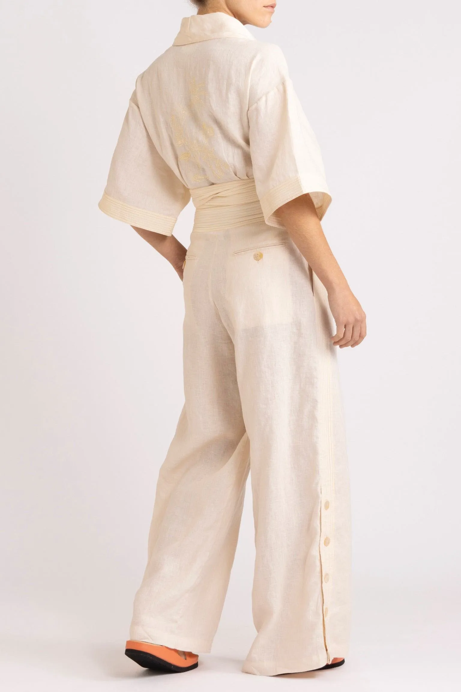 Isadora Embroidered Linen & Silk Pant