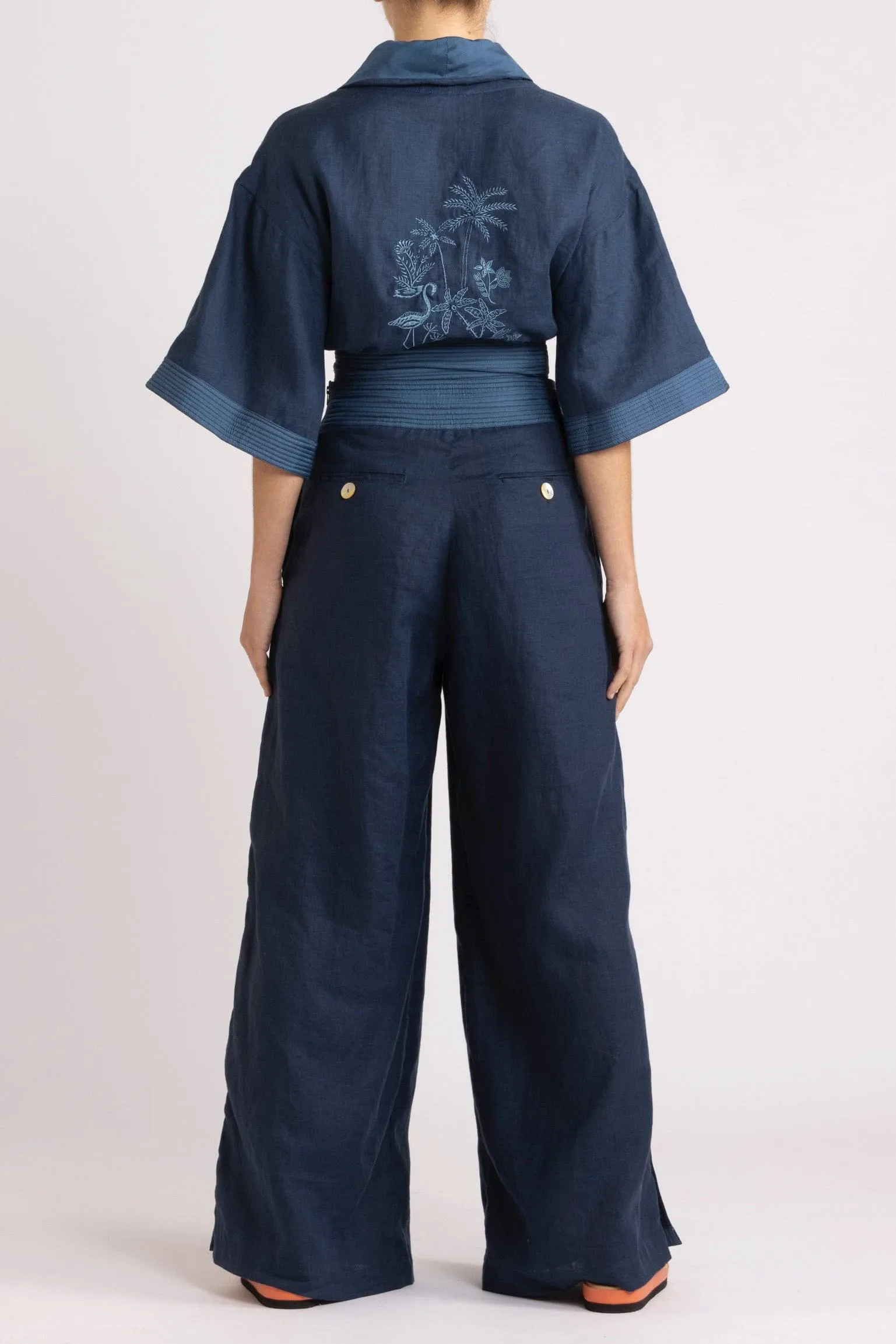 Isadora Embroidered Linen & Silk Pant