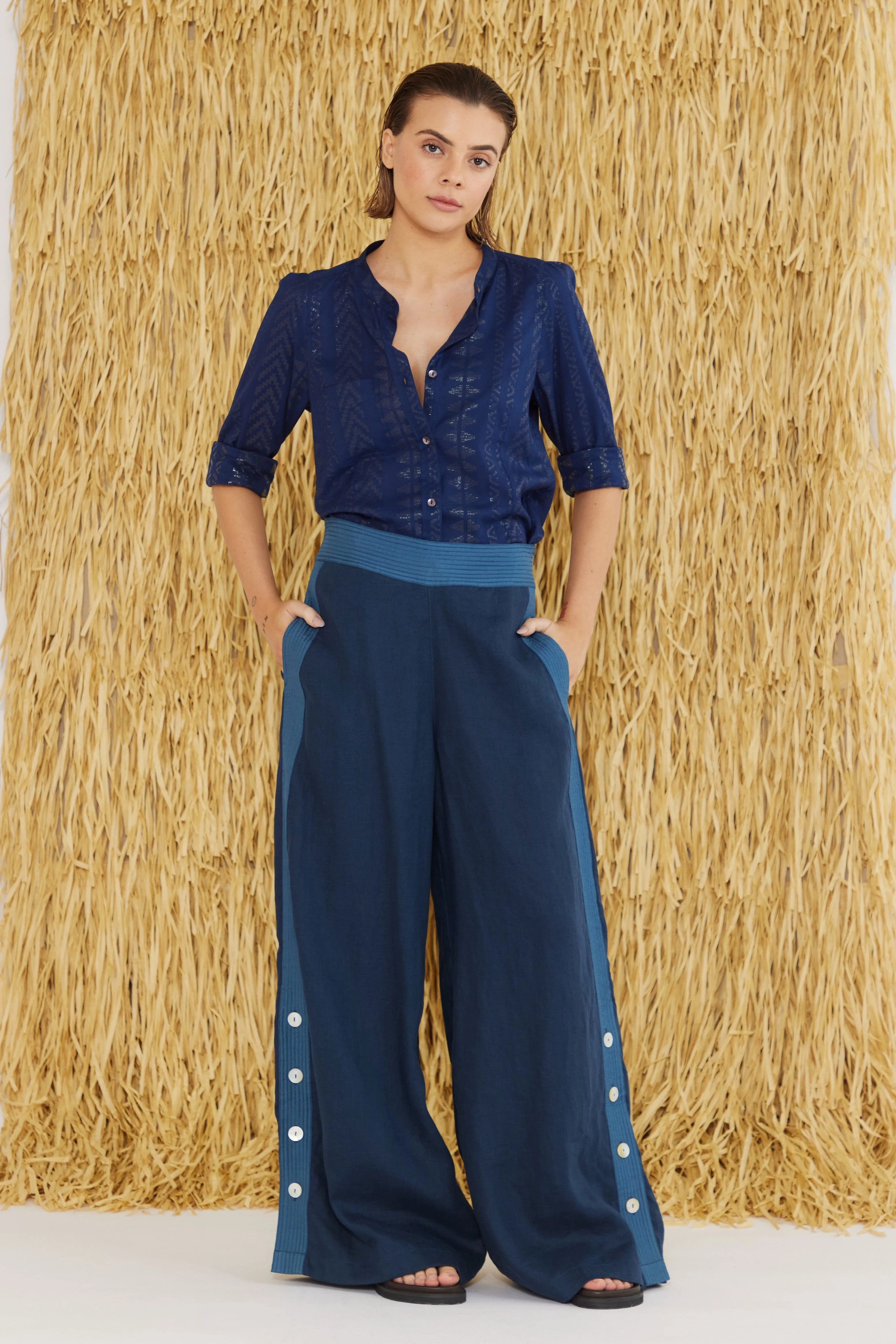 Isadora Embroidered Linen & Silk Pant