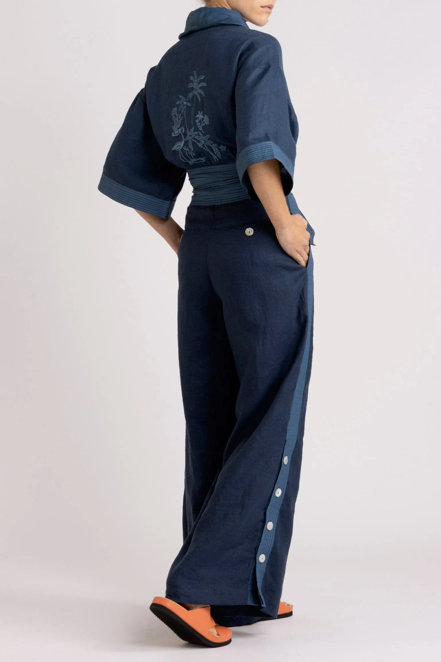Isadora Embroidered Linen & Silk Pant