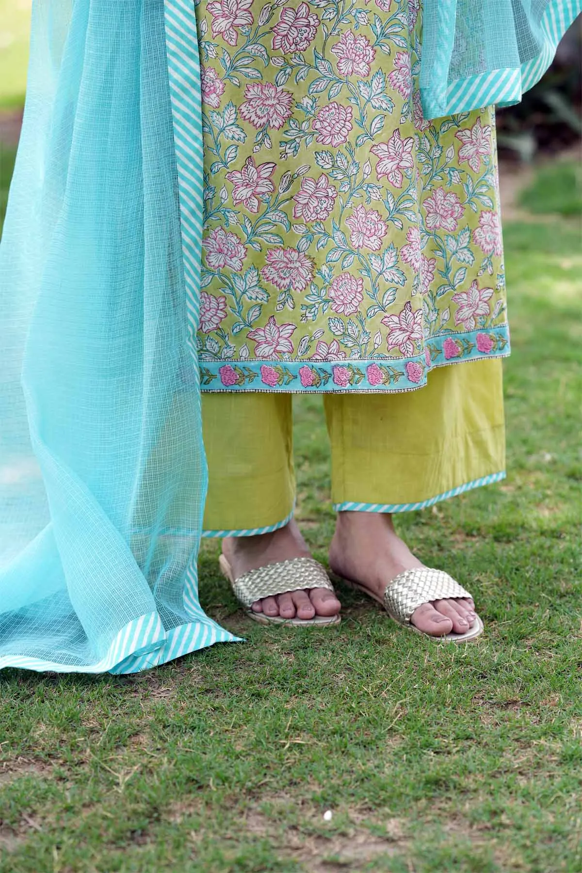 Lime Green Straight Pants In Cotton