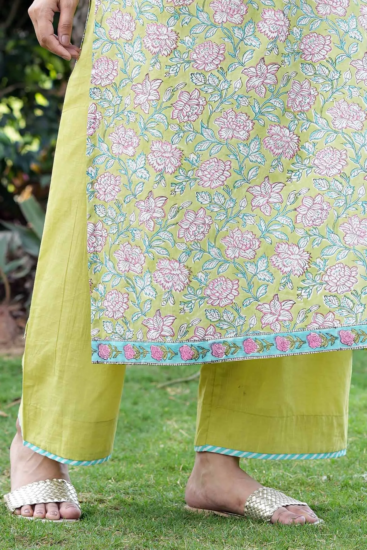 Lime Green Straight Pants In Cotton