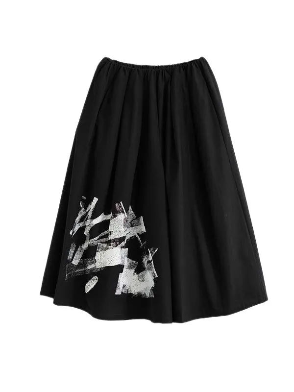 Loose Wide Leg Abstract Printed Elasticity Casual Pants Bottoms
