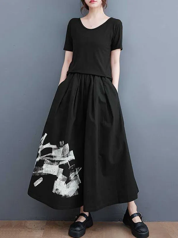 Loose Wide Leg Abstract Printed Elasticity Casual Pants Bottoms