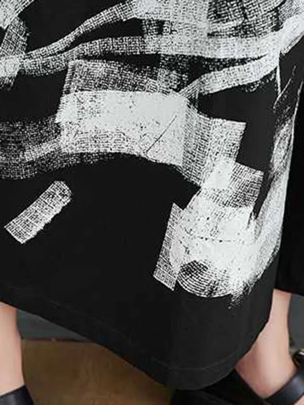 Loose Wide Leg Abstract Printed Elasticity Casual Pants Bottoms
