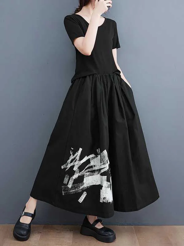 Loose Wide Leg Abstract Printed Elasticity Casual Pants Bottoms