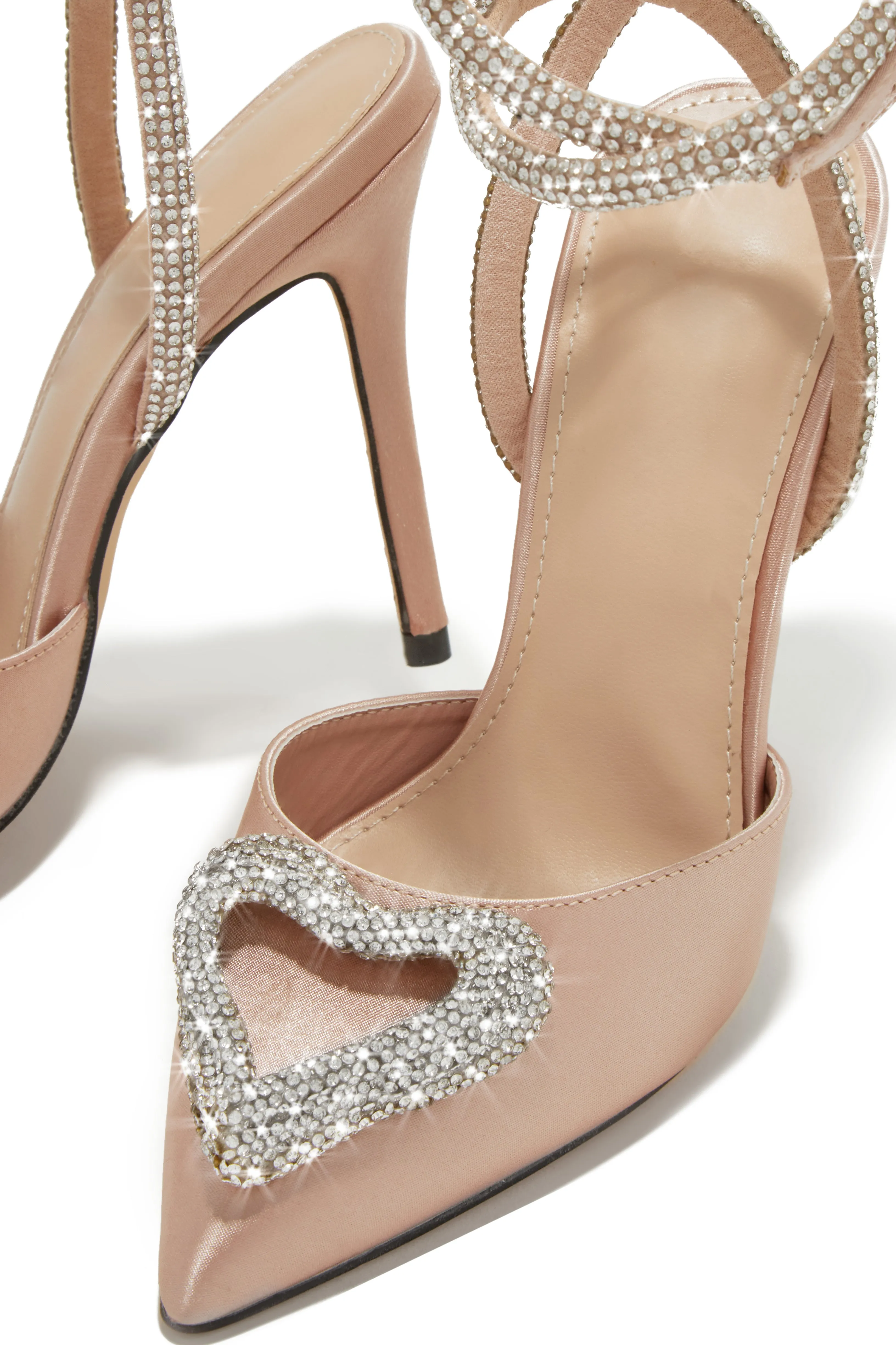 Love Language Embellished Heart Heel Pumps - Nude