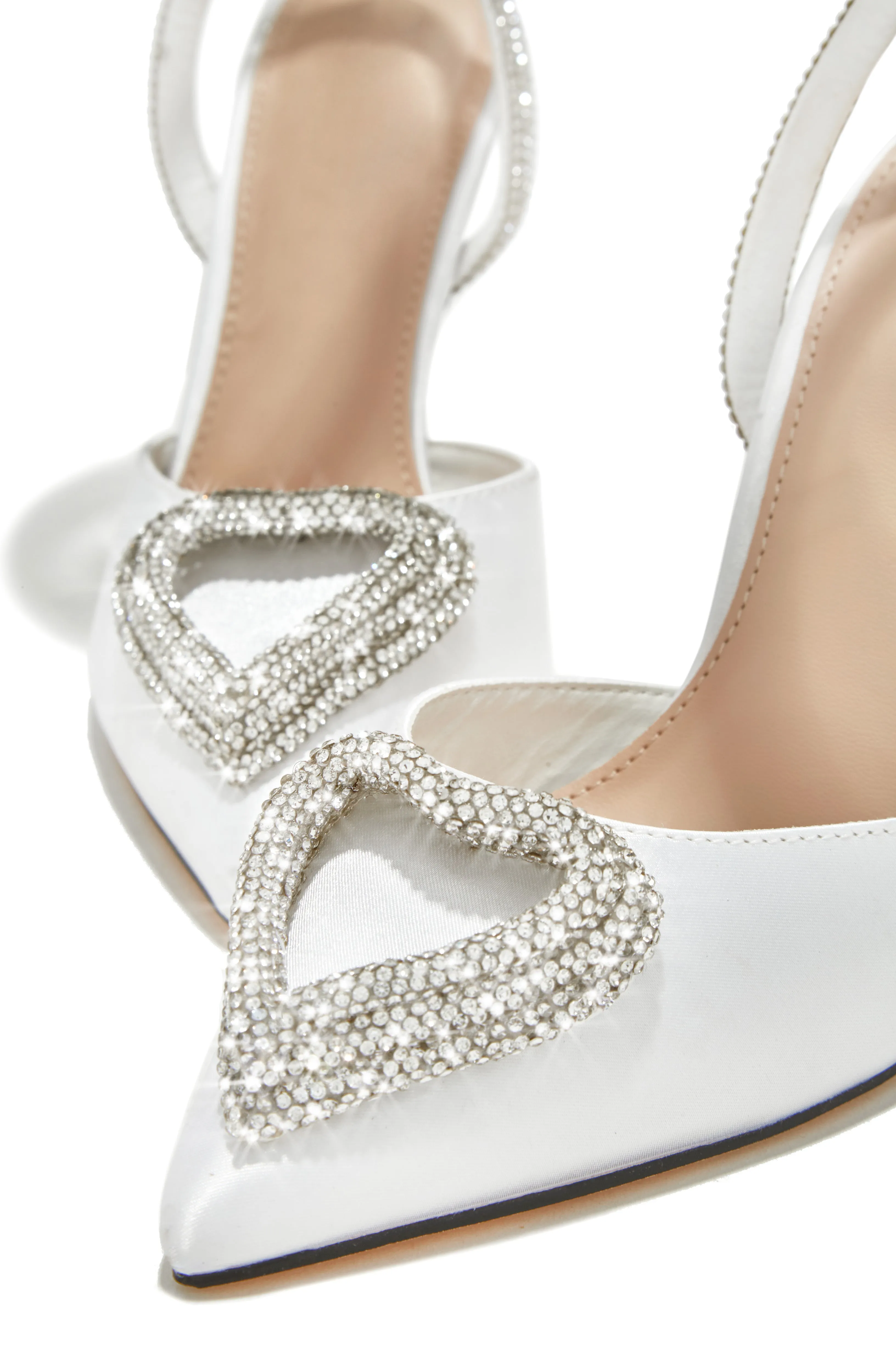 Love Language Embellished Heart Heel Pumps - White