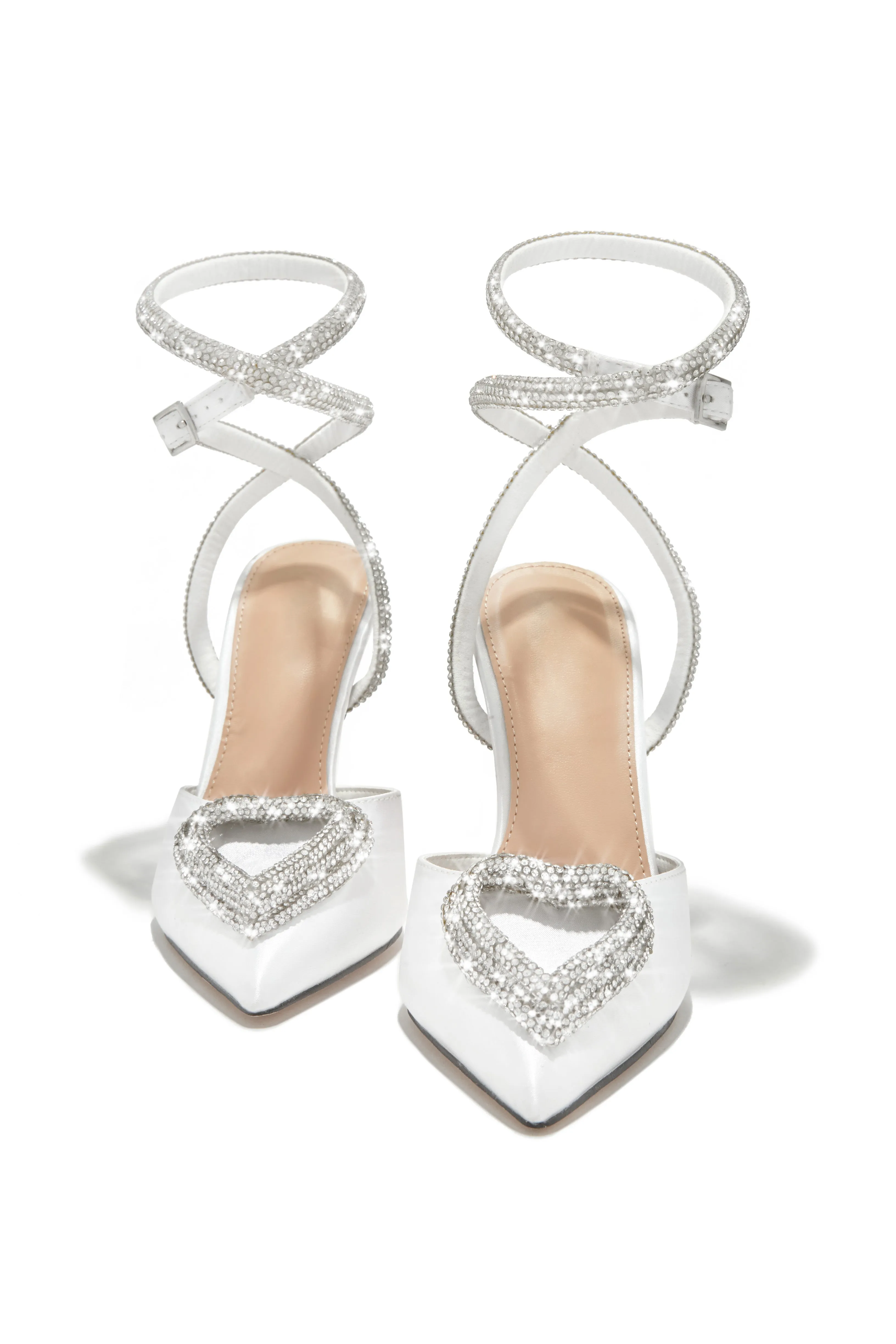 Love Language Embellished Heart Heel Pumps - White