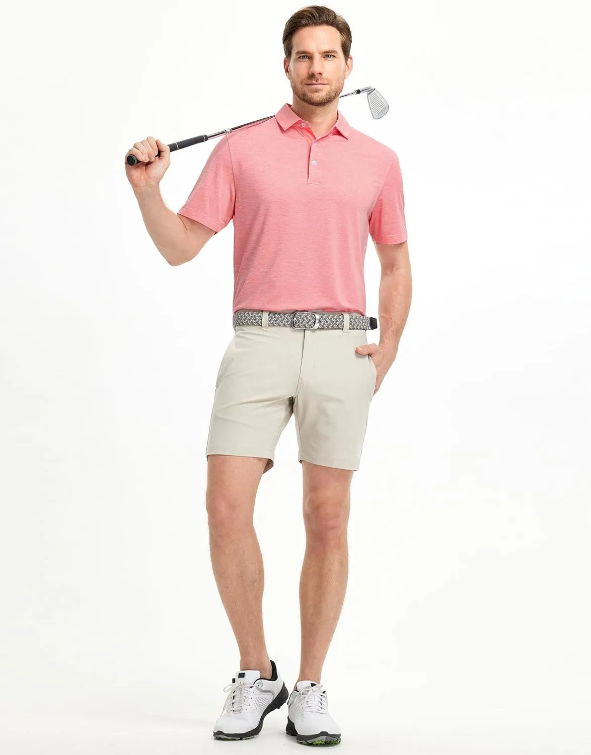 M MAELREG Golf Shirts for Men Dry Fit Short Sleeve Performance Moisture Wicking Heather Jacquard Active Mens Polo Shirts