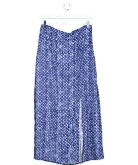 MANGO Blue Printed Midi Skirt UK S