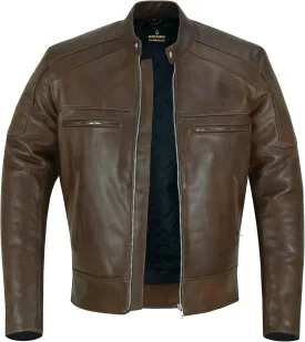 Mens Genuine Leather Jacket Cowhide Motorbike Motorcycle Moto-Jacket Real Leather Black/Brown