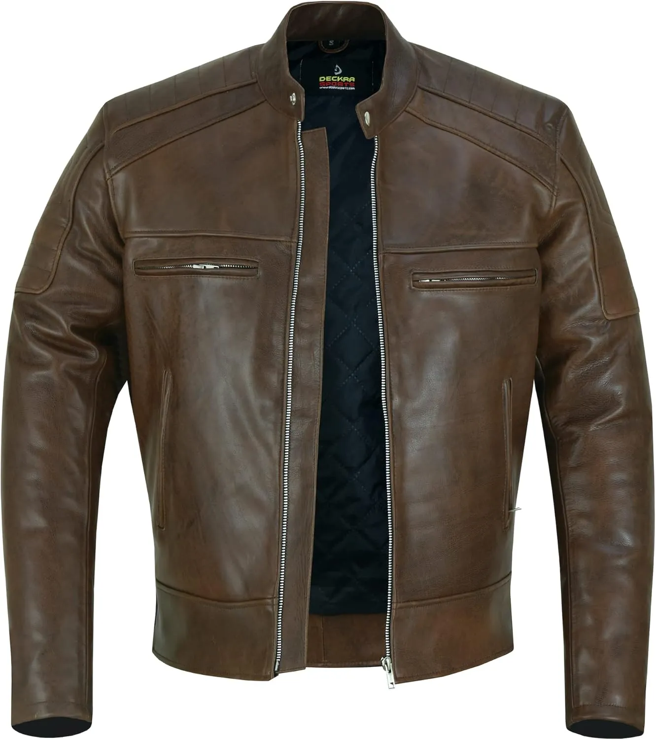 Mens Genuine Leather Jacket Cowhide Motorbike Motorcycle Moto-Jacket Real Leather Black/Brown