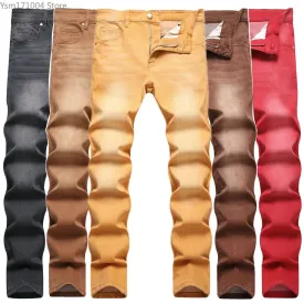 Men's Jeans Solid Elastic Slim Fit Fashion Pants Fashion Korean Street Clothing Men's Wear  Black Jeans  Men Jeans  Fall Guys
