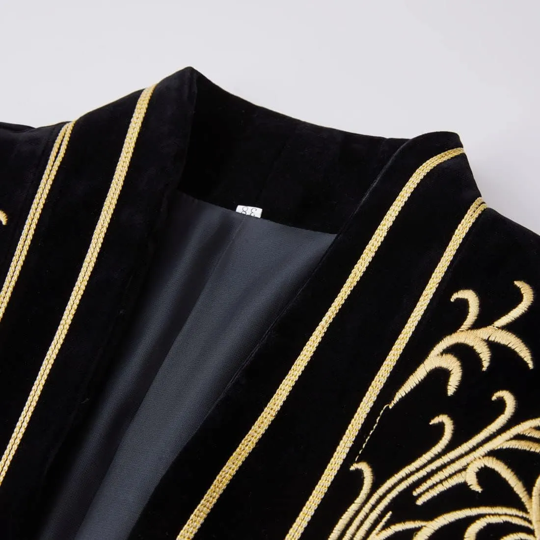 Mens Stylish Court Prince Black Velvet Gold Embroidery Blazer Suit Jacket