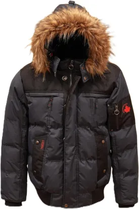 Milano Mens Bomber Jacket Waterproof Puffer Coat with Removable Hood and Faux Fur Trim