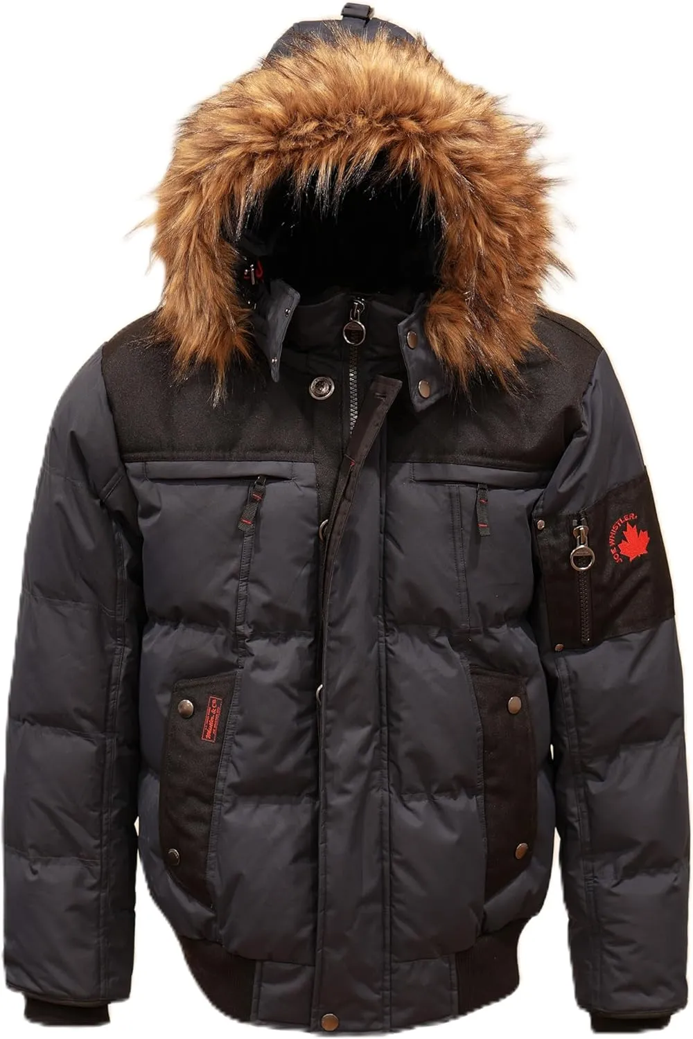 Milano Mens Bomber Jacket Waterproof Puffer Coat with Removable Hood and Faux Fur Trim