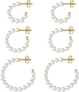 MUYAN Pearl Hoop Earrings for Women, Gold Plated Beaded Pearl Earrings Lightweight White Pearl Hoops