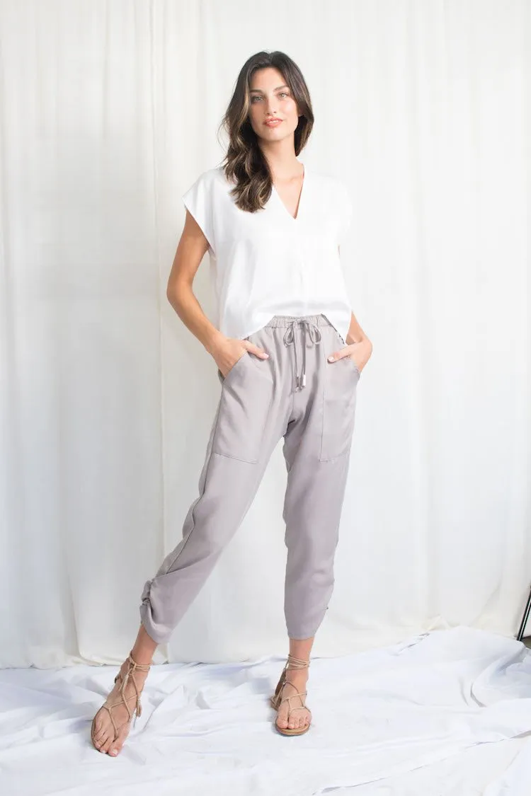 Natalie Busby Slim Slouch Pant Light Gray