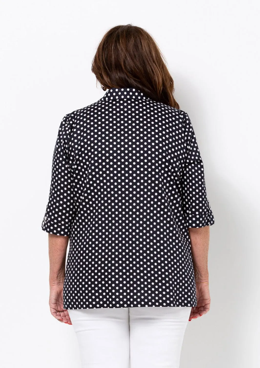 Navy Pique Spot Cotton Shirt