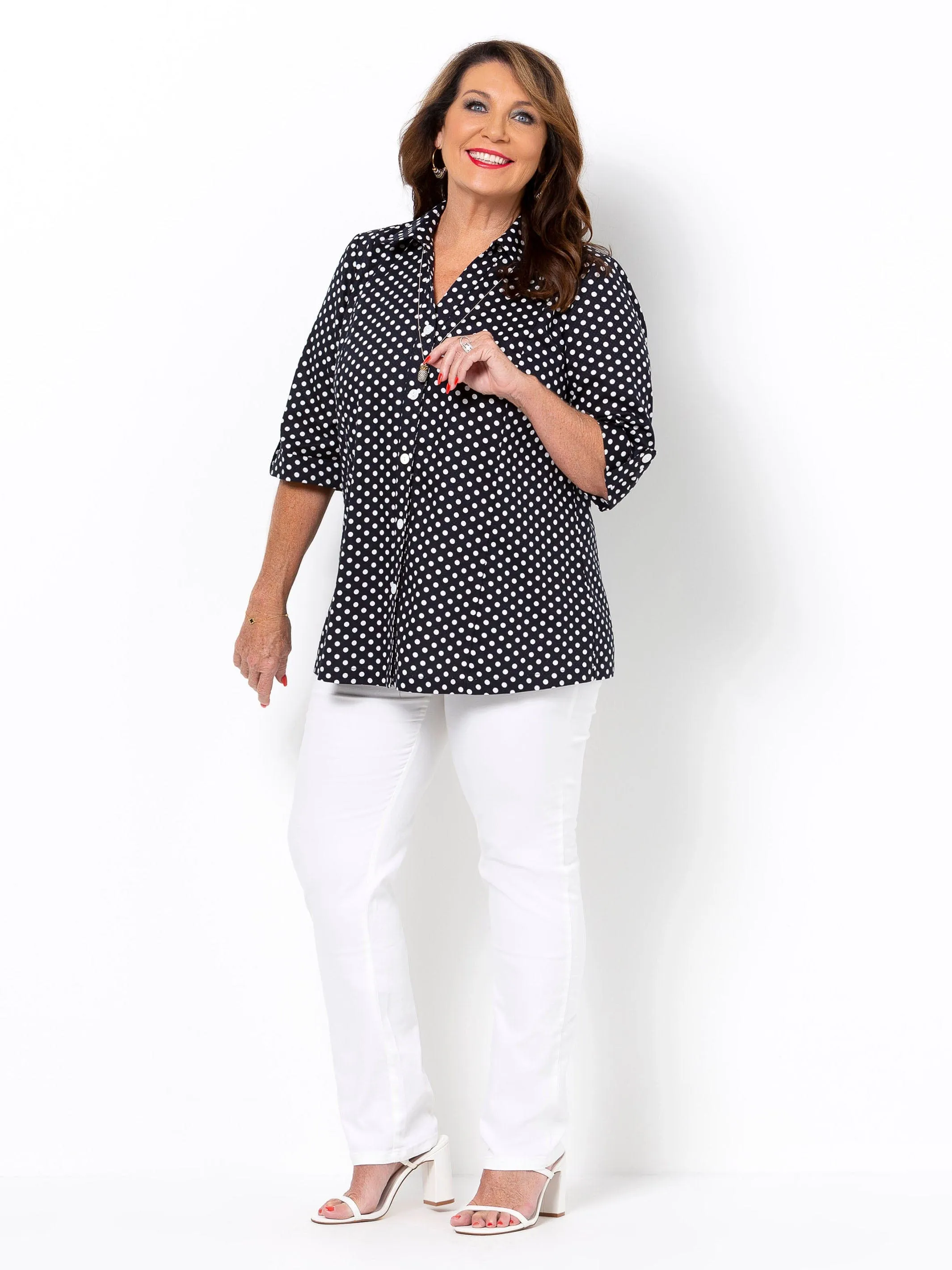 Navy Pique Spot Cotton Shirt