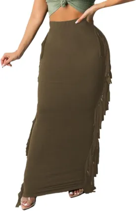Nimsruc Women's Elastic Waist Slim Sexy Bodycon Skirts Party Club Night Out Long Pencil Maxi Skirt with Side Tassels