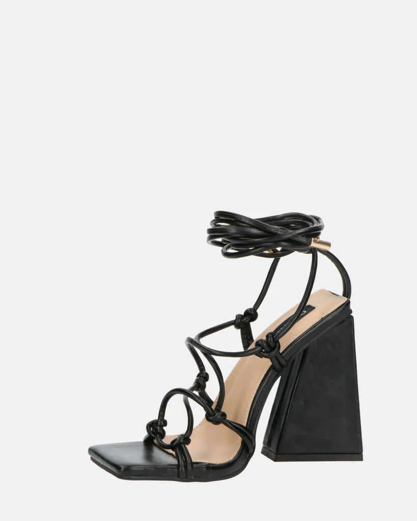 NURAY - sandali con tacco alto in ecopelle nera con lacci