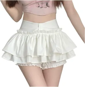 OCUH Y2K Mini Tiered Skirt Fluffy Ruffle Lace-Up Gothic Aesthetic Pleated Skirt with Shorts Underneath 2000s Cutecore Clothes