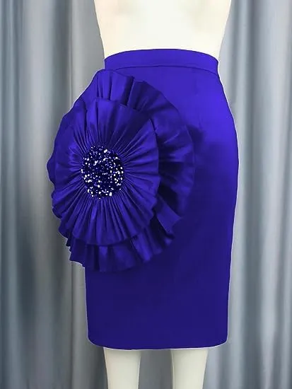 ONTINVA Stylish Women Black Bodycon Midi Skirt with Big Flower Sequins High Waist Fitted Skirts Party Club