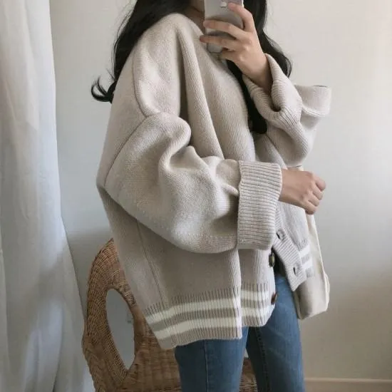 Oversize Retro Knit Beige Gray Cardigan