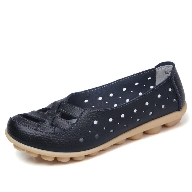 Plardin Plus Size 35-44 Women Fashion New Hollow Out Flats Shoes Slip-on Comfort soft Casual Shoes Female Lazy Shoes Woman