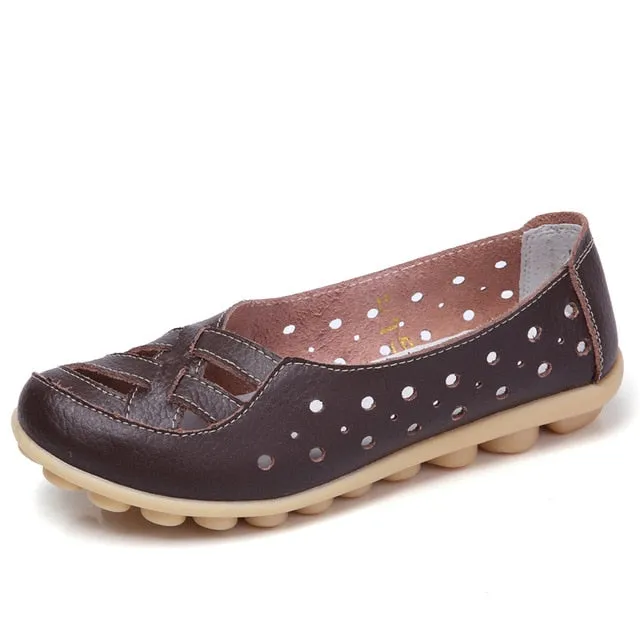 Plardin Plus Size 35-44 Women Fashion New Hollow Out Flats Shoes Slip-on Comfort soft Casual Shoes Female Lazy Shoes Woman