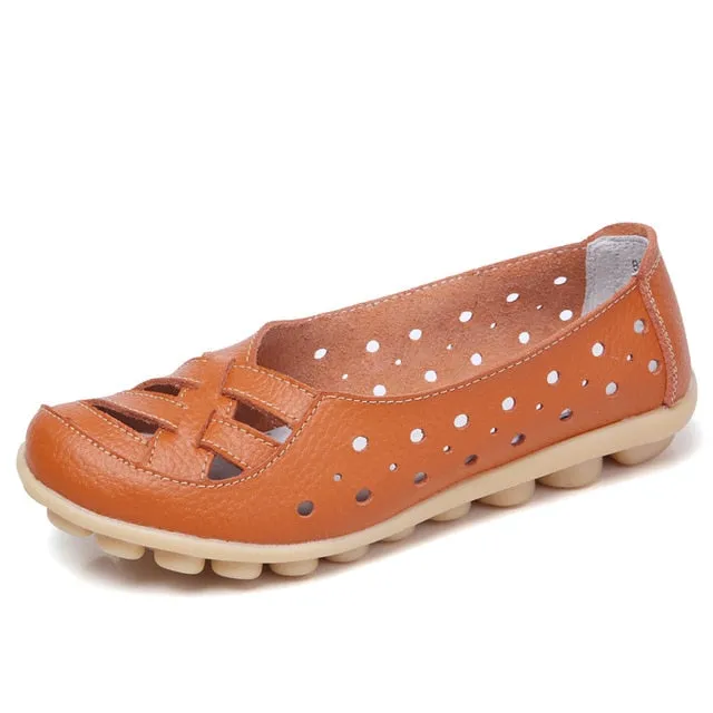 Plardin Plus Size 35-44 Women Fashion New Hollow Out Flats Shoes Slip-on Comfort soft Casual Shoes Female Lazy Shoes Woman