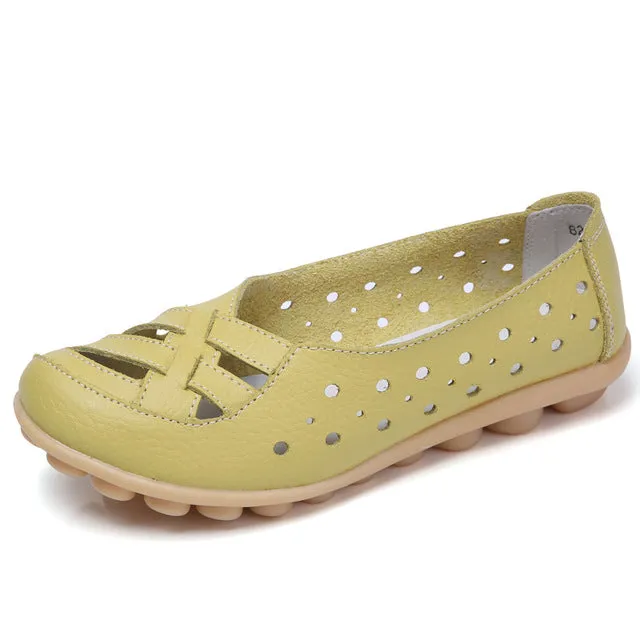 Plardin Plus Size 35-44 Women Fashion New Hollow Out Flats Shoes Slip-on Comfort soft Casual Shoes Female Lazy Shoes Woman