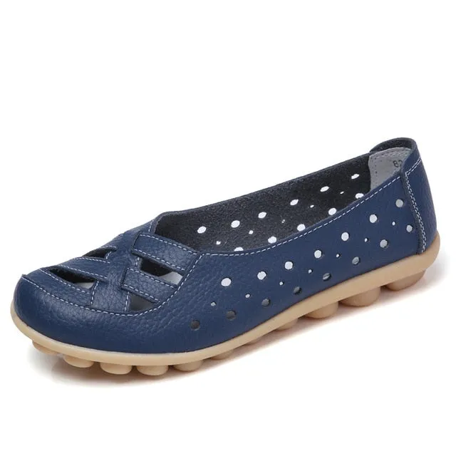 Plardin Plus Size 35-44 Women Fashion New Hollow Out Flats Shoes Slip-on Comfort soft Casual Shoes Female Lazy Shoes Woman