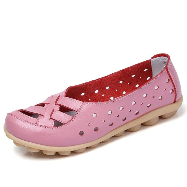 Plardin Plus Size 35-44 Women Fashion New Hollow Out Flats Shoes Slip-on Comfort soft Casual Shoes Female Lazy Shoes Woman