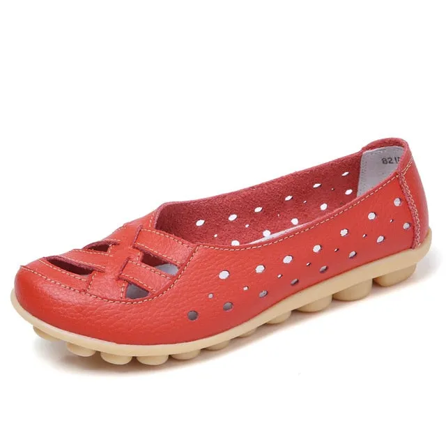 Plardin Plus Size 35-44 Women Fashion New Hollow Out Flats Shoes Slip-on Comfort soft Casual Shoes Female Lazy Shoes Woman
