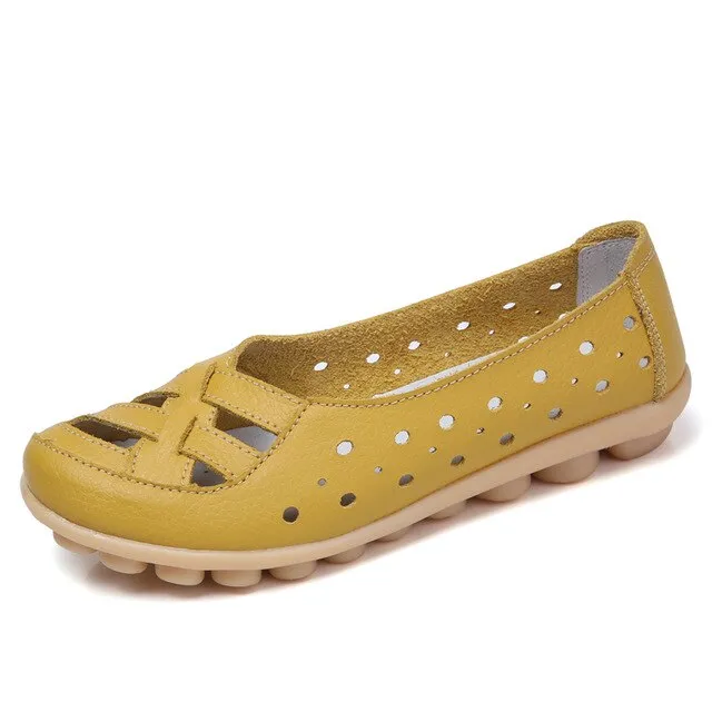 Plardin Plus Size 35-44 Women Fashion New Hollow Out Flats Shoes Slip-on Comfort soft Casual Shoes Female Lazy Shoes Woman