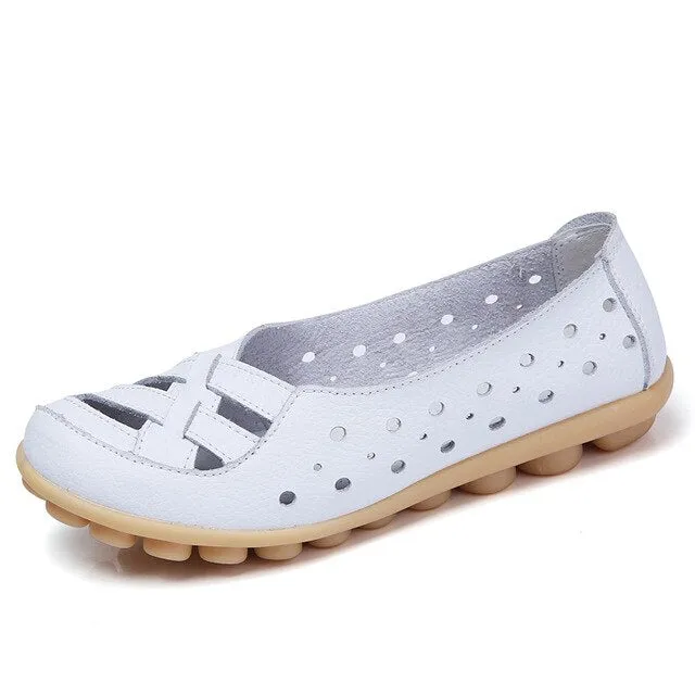 Plardin Plus Size 35-44 Women Fashion New Hollow Out Flats Shoes Slip-on Comfort soft Casual Shoes Female Lazy Shoes Woman