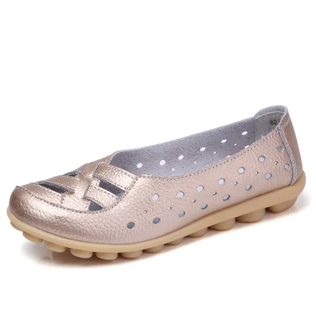 Plardin Plus Size 35-44 Women Fashion New Hollow Out Flats Shoes Slip-on Comfort soft Casual Shoes Female Lazy Shoes Woman