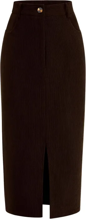 PRETTYGARDEN Women's Fall Midi Pencil Skirts Dressy Casual Work Office High Waisted Trendy Winter Corduroy Skirt with Slit