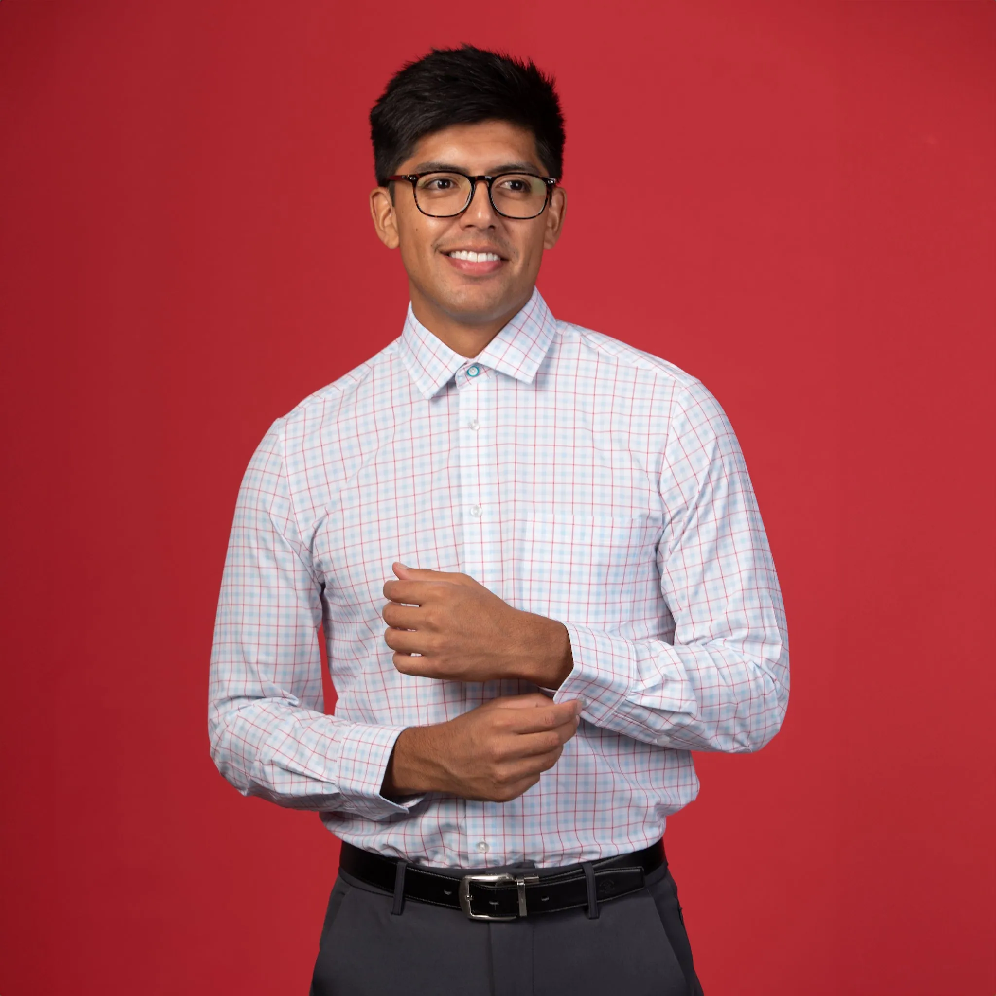 Range Shirt - White w/ Red and Blue Windowpane